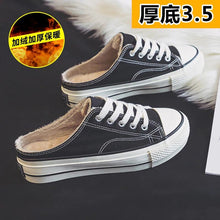 Load image into Gallery viewer, Half slipper canvas shoes women&#39;s shoes new autumn / winter 2020 no heel Plush loafer shoes with thick soles Family casual shoes
